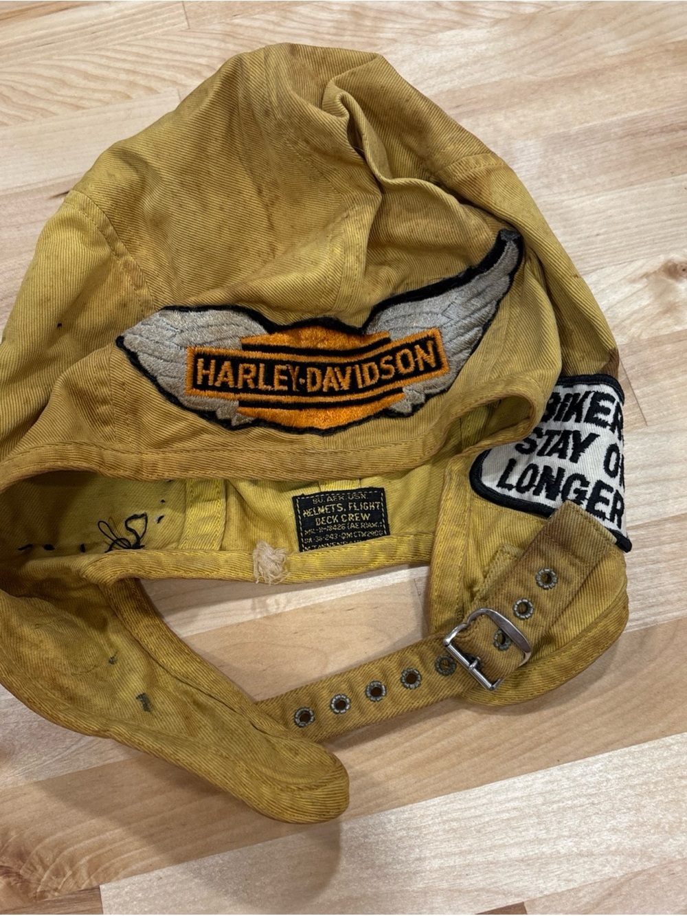 RARE VTG 1940s Harley Davidson Motorcycle Patches Cloth Aviator Cap WWII Era